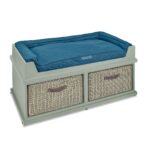 Large wooden dog pet bed with storage wicker baskets