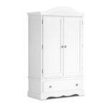 True White Double Wardrobe with Deep Drawer with Crystal Handles